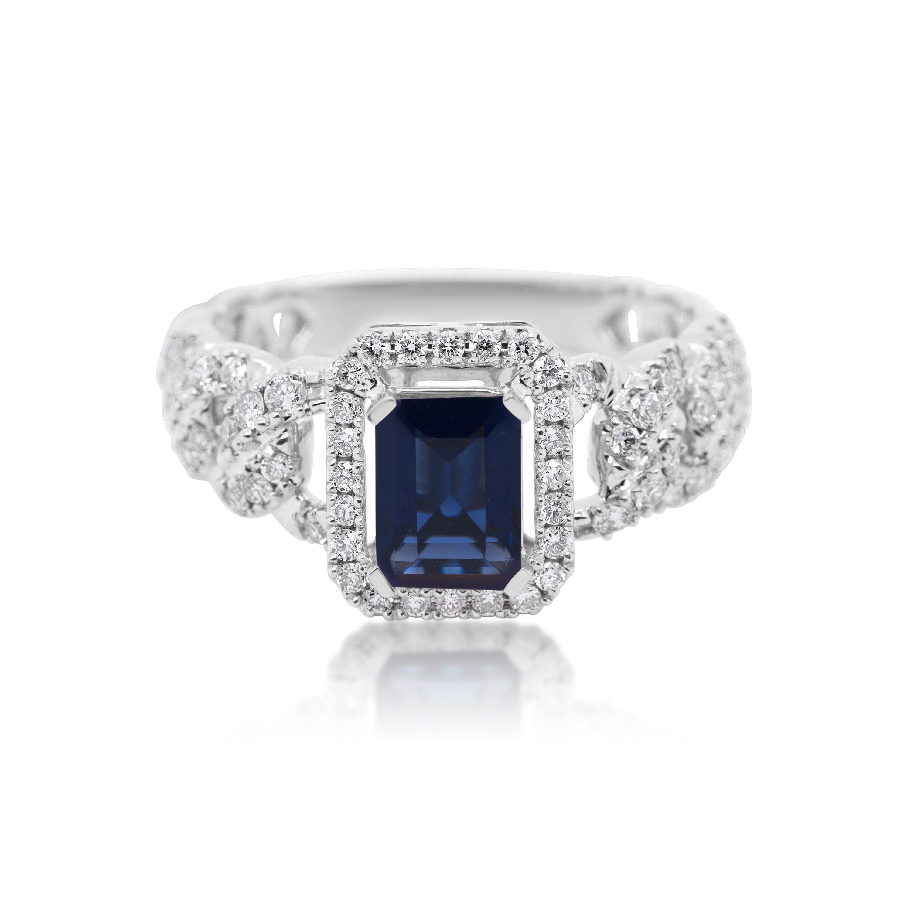 Diamond Ring 0.55 ct. 14K White Gold Blue Center Stone